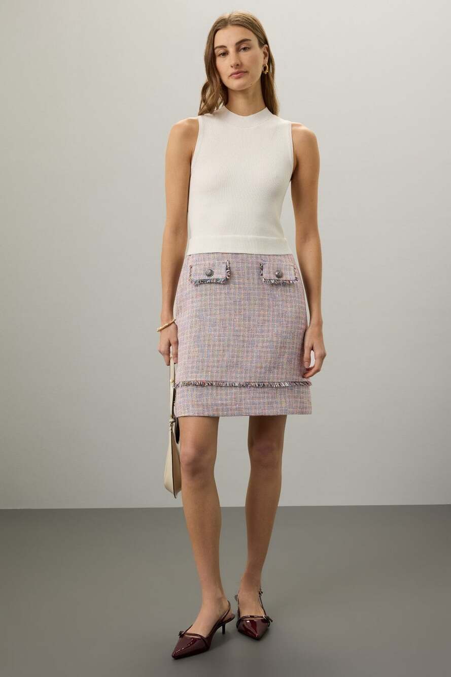 Ted Baker Mayumid Mixed Media Tweed Mock Neck Tank Mini Dress Size 6